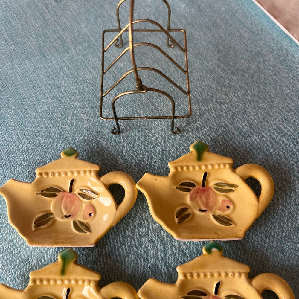Vintage set of 4 ceramic teabag holders with caddy - Picture 3 of 4